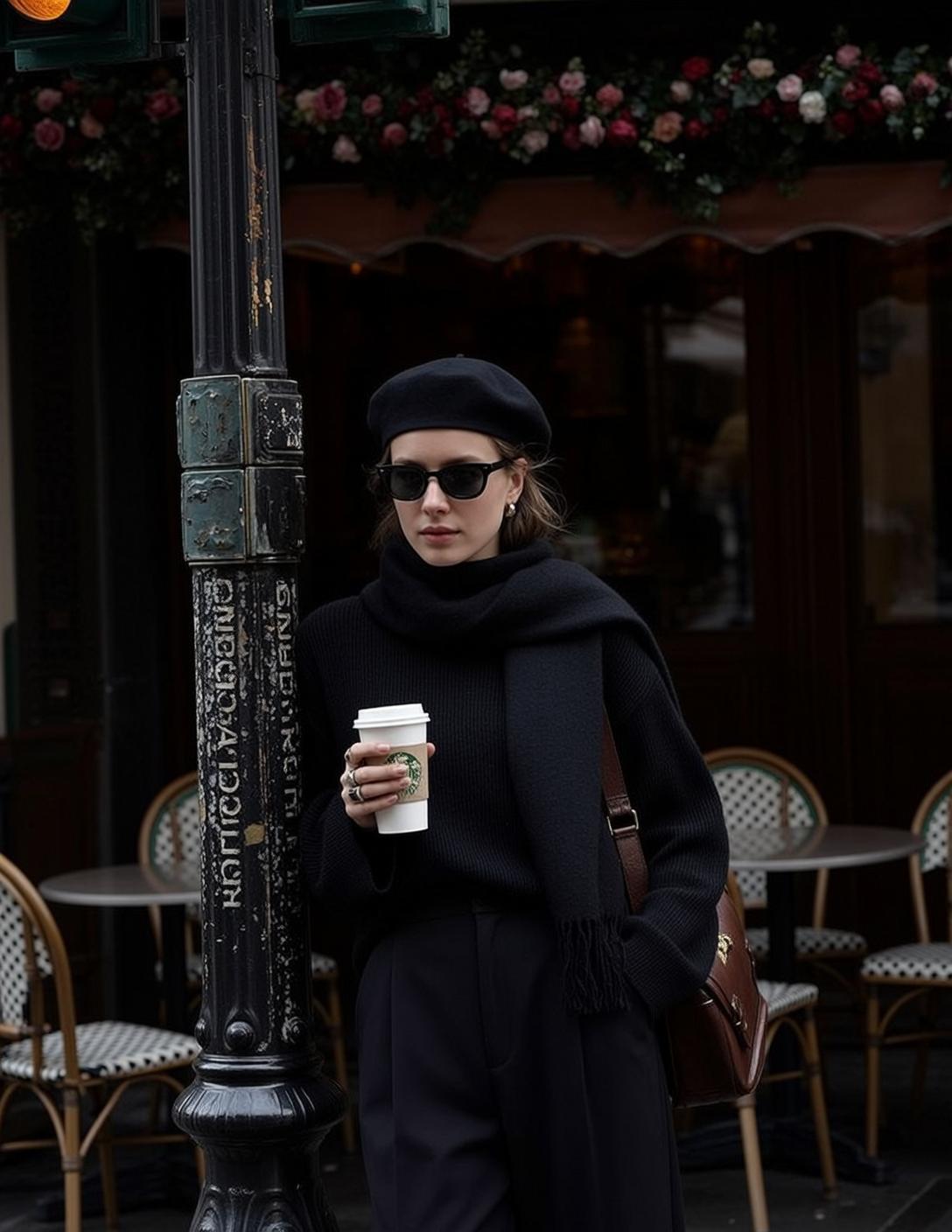 Black Scarf Cafe Street Style