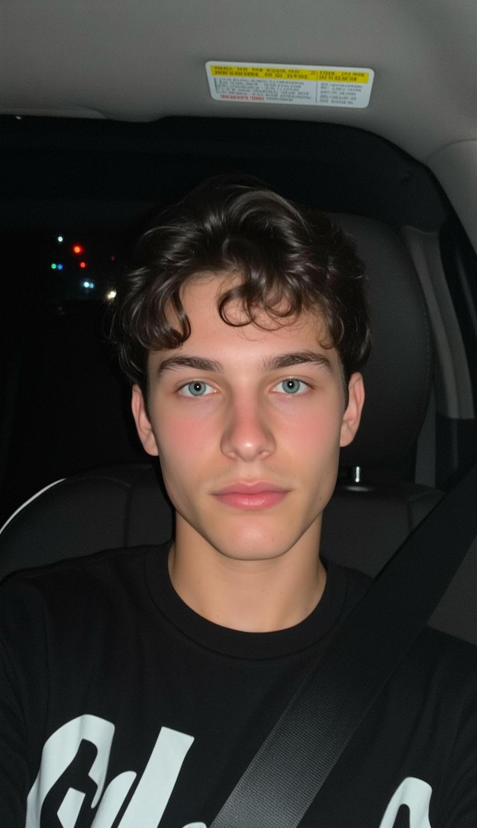 Man In Car Black T Shirt Seatbelt