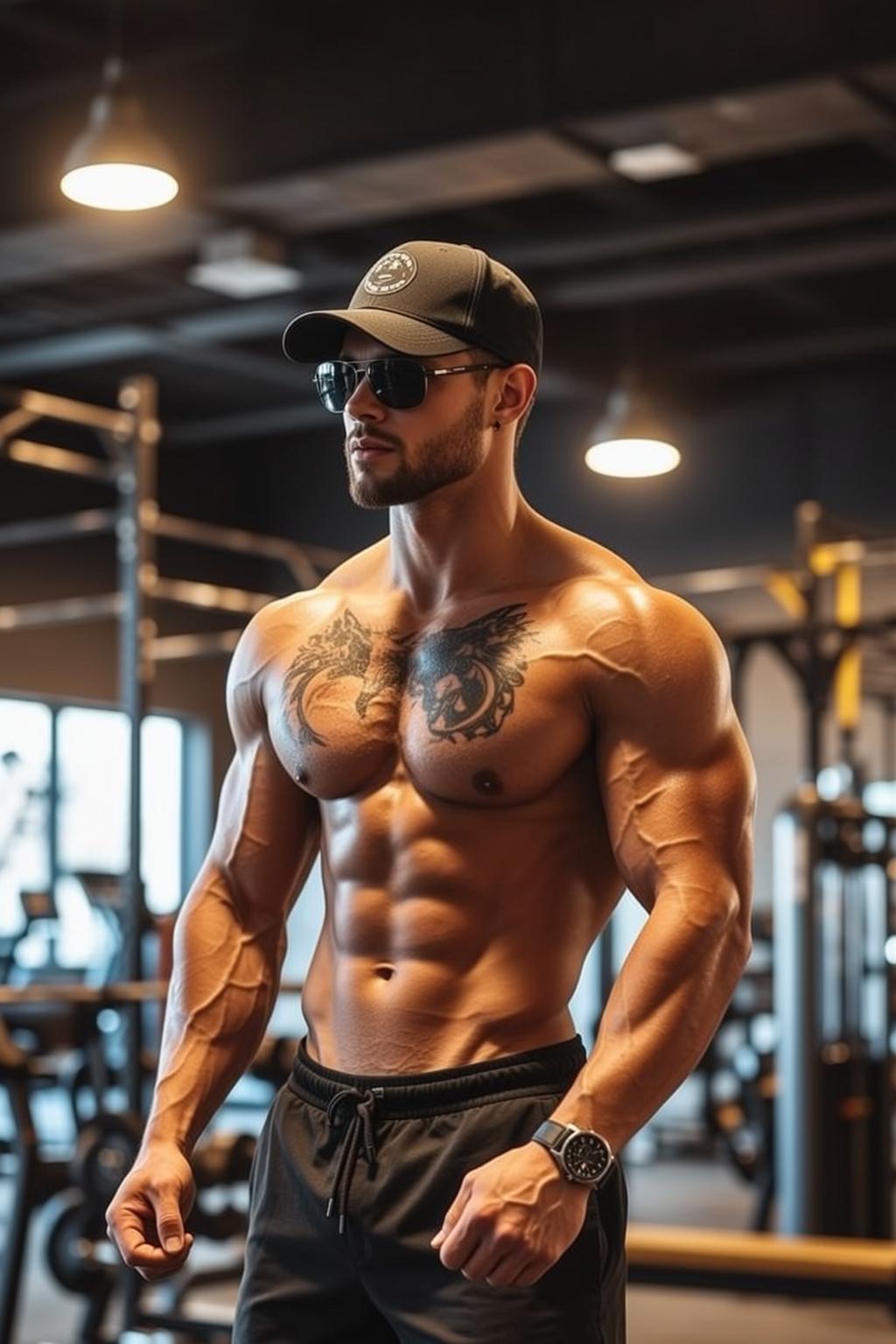 Muscular Short Brown Tanned Black Athletic Shorts