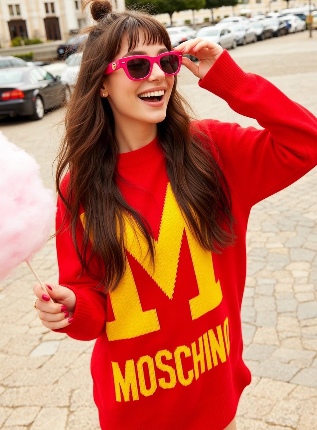 Red Sweater Pink Cotton Candy