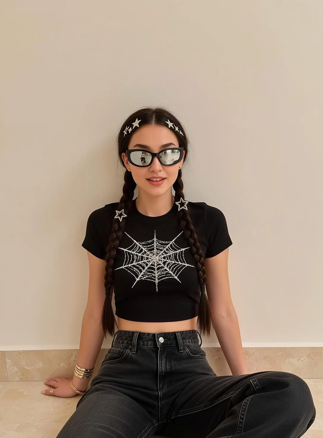 Sunglasses Bracelets Rings And Earrings By A Wall