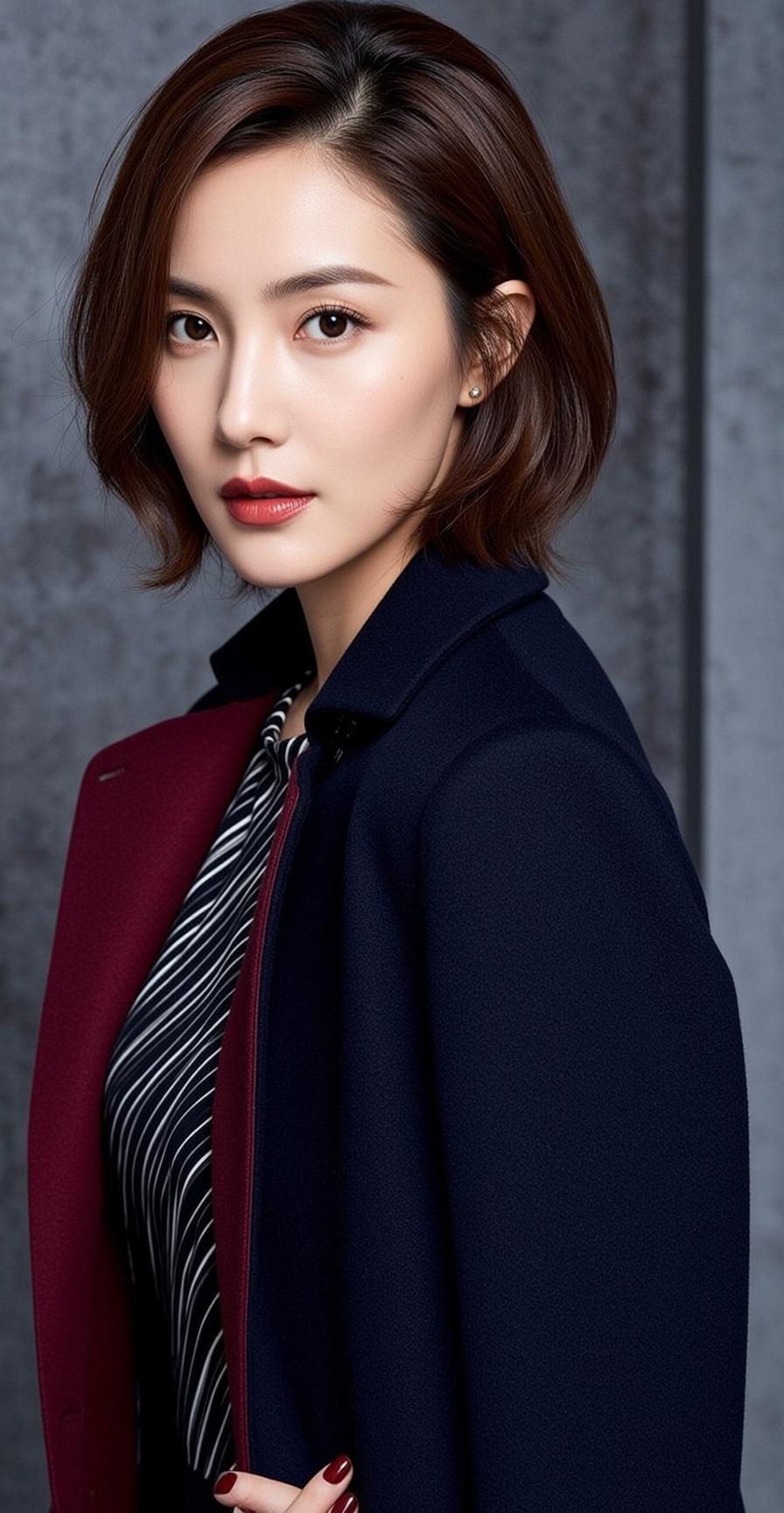 Luxury Young Asian Short Dark Brown Wavy