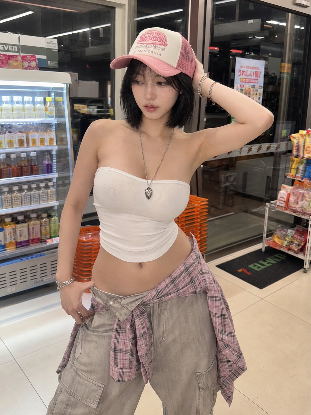 South Korean Woman Sleek Bob Hairstyle Natural Makeup