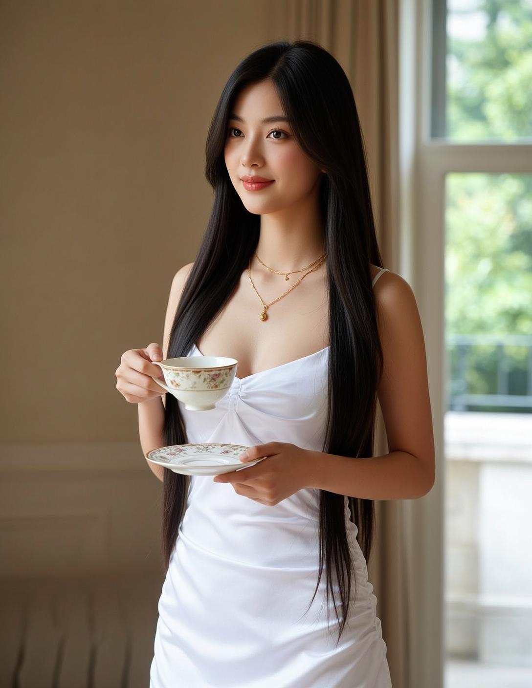 Luxury Young Long Straight Black Fair White