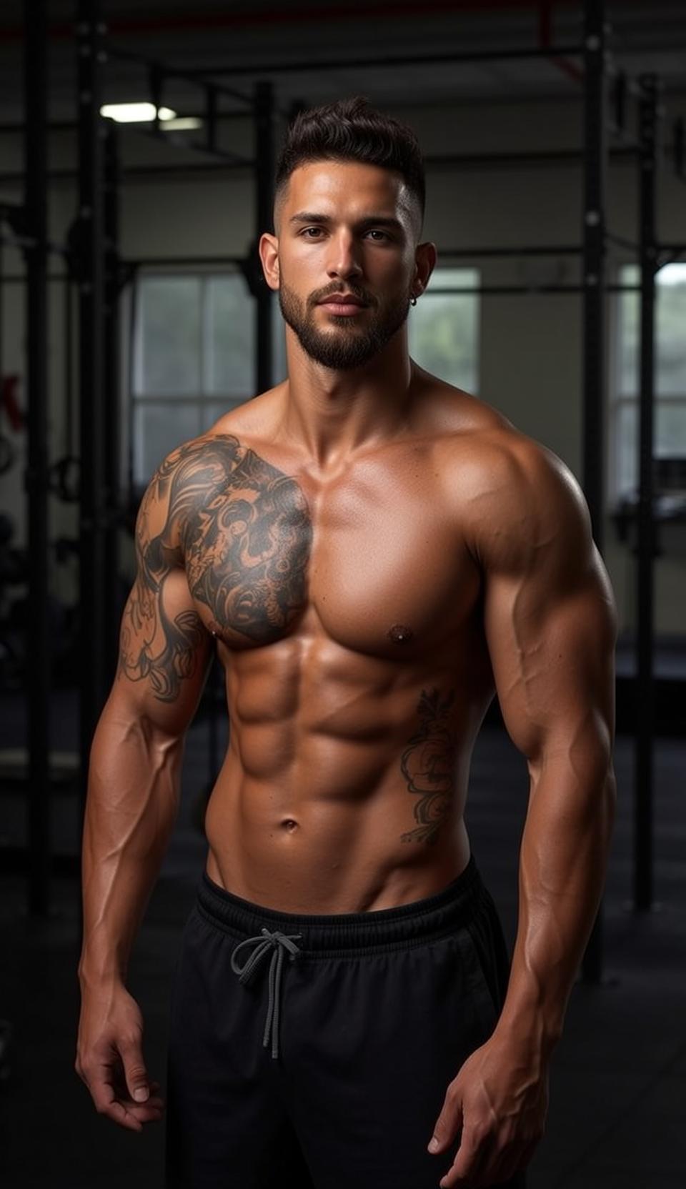 Muscular Short Dark Styled Tanned Black Athletic