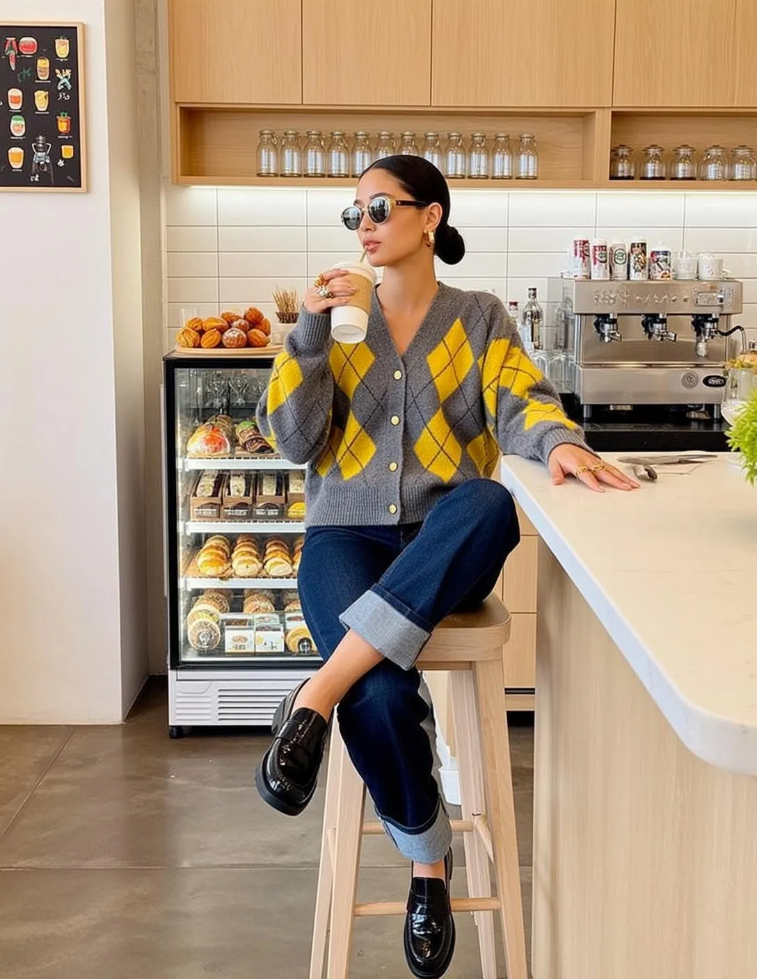 Explore Seated Wooden Stool Cafe Counter Holding