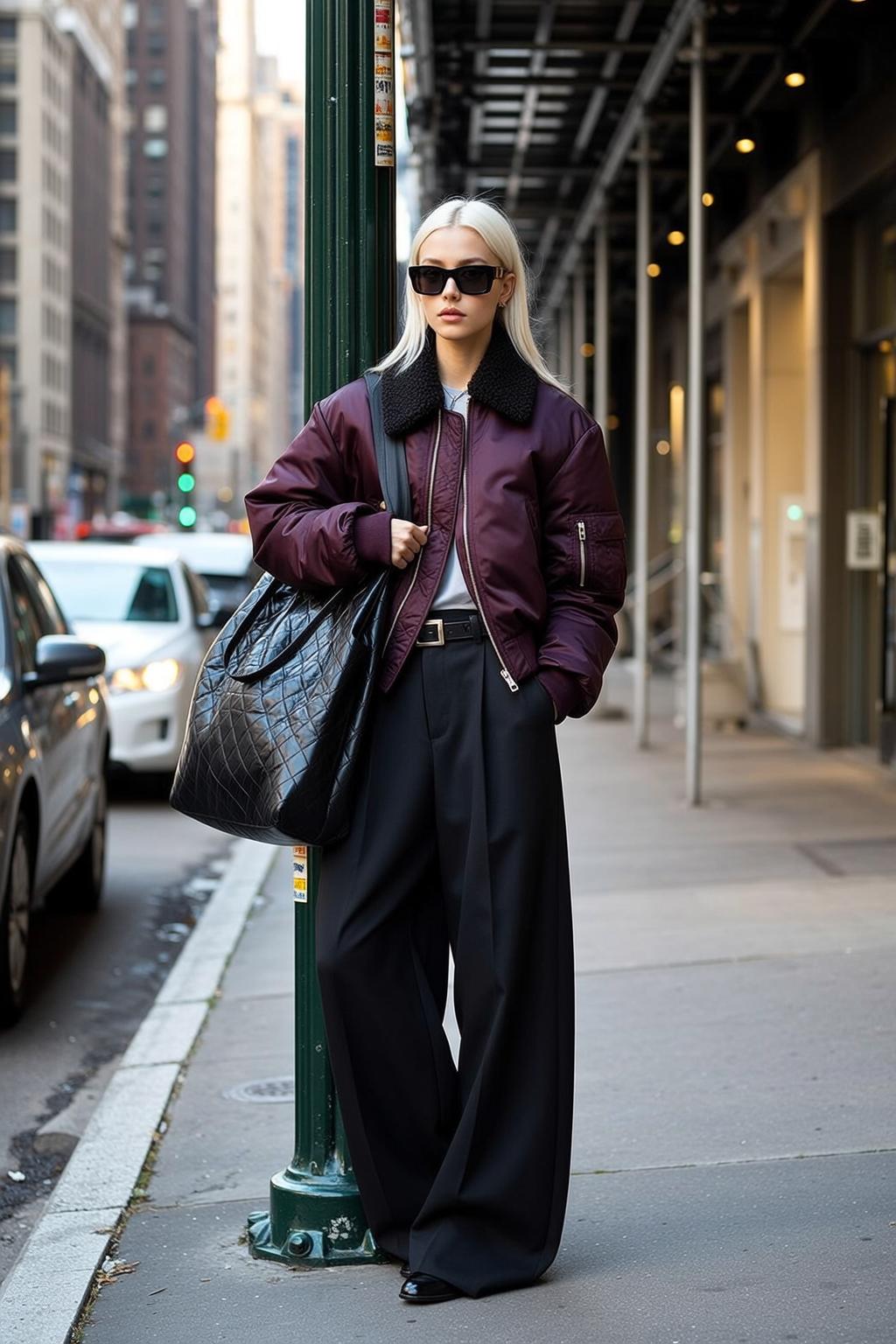 Platinum Blonde Woman Urban Street Bomber Jacket
