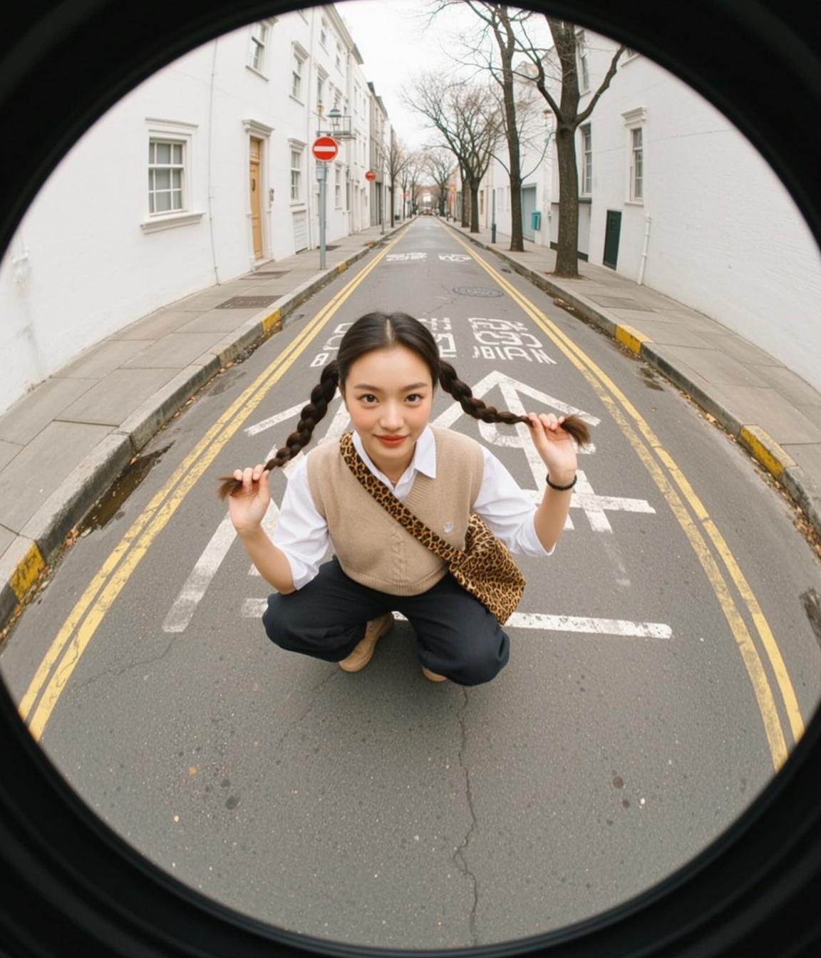 Crouching Residential Street Fisheye
