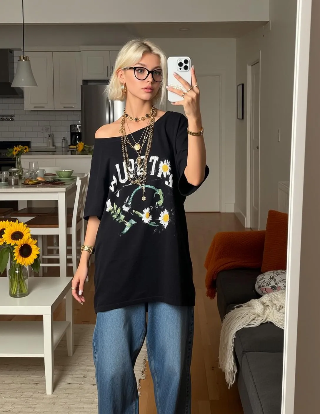 Glasses Earrings Necklace Bracelets And Rings In Mirror Selfie