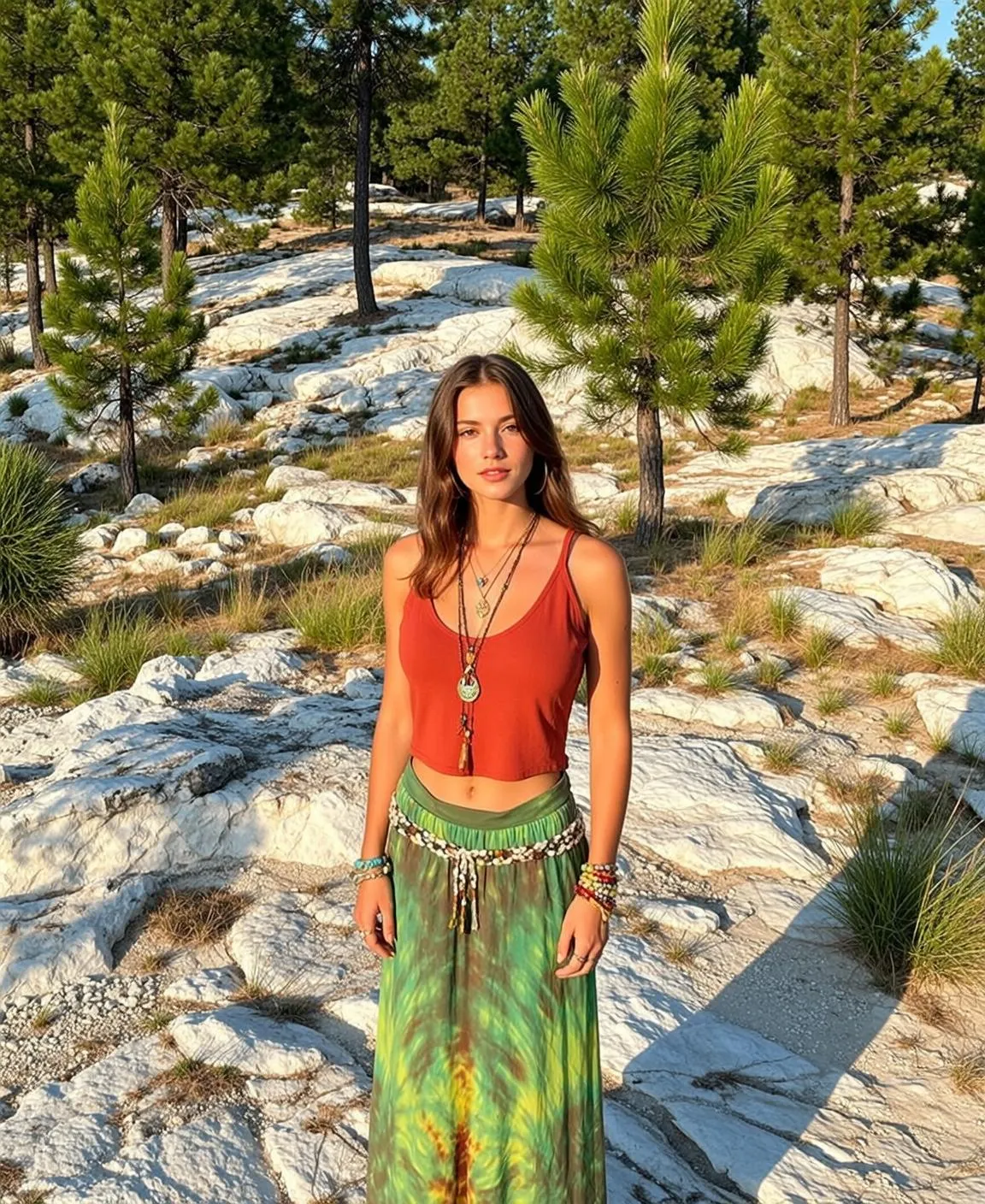 Earrings And Necklace In Crop Top Portrait
