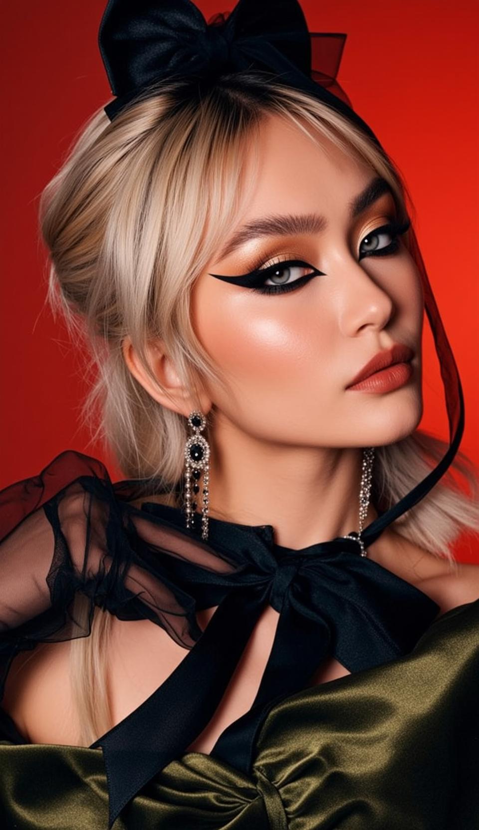 Photorealistic Close-up Portrait Young Woman With Blonde Hair Styled Updo