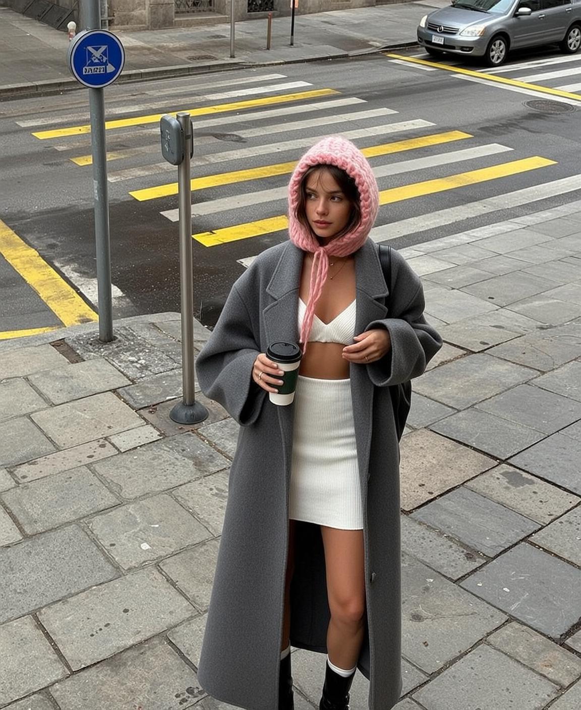 Grey Coat Knit Bralette Street