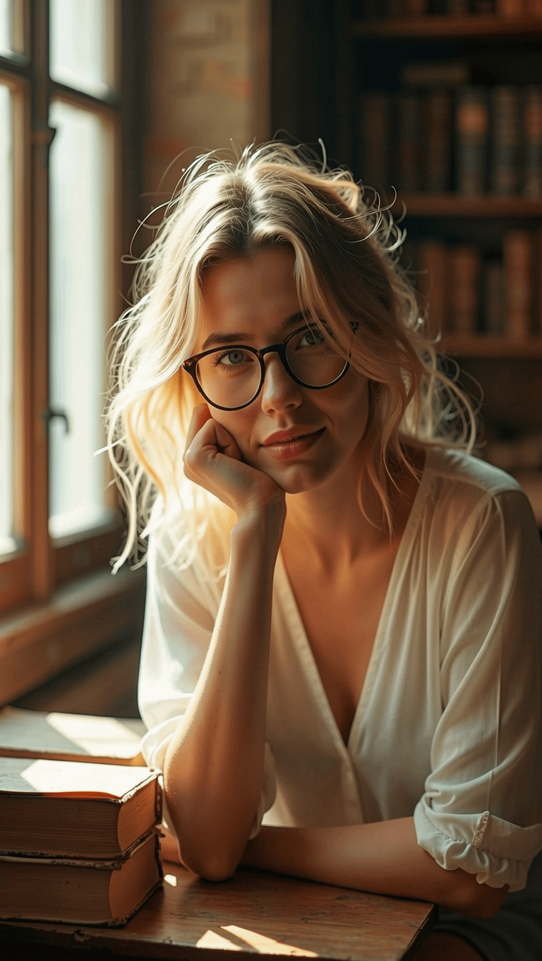 Cozy Library Desk With Books And Soft Light