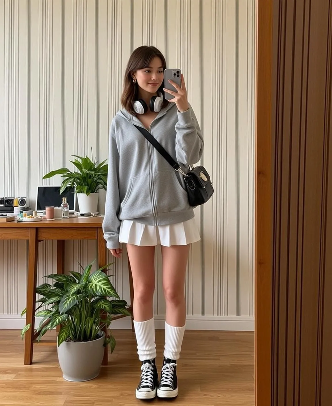 Grey Hoodie Mirror Selfie