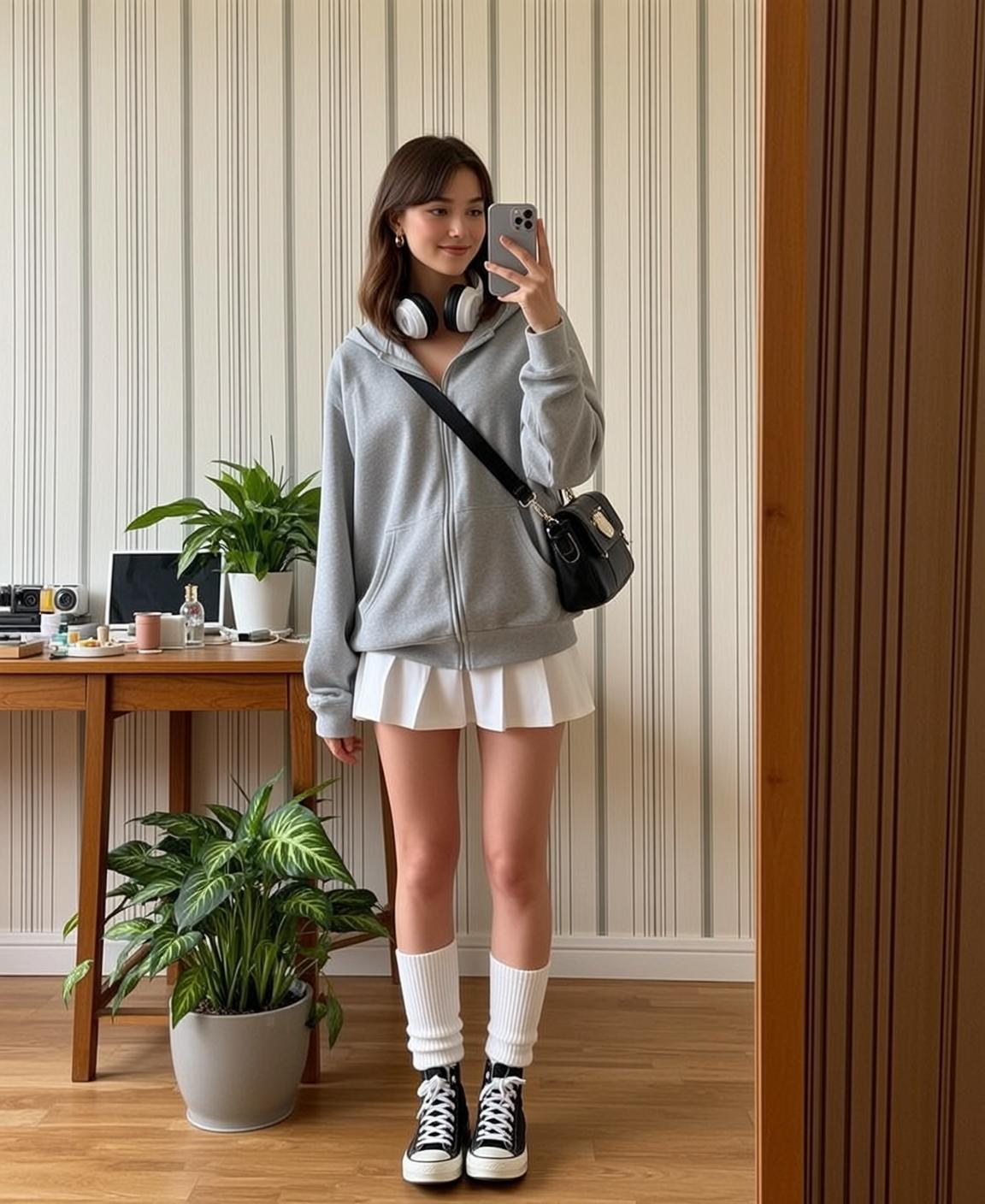 Grey Hoodie Mirror Selfie