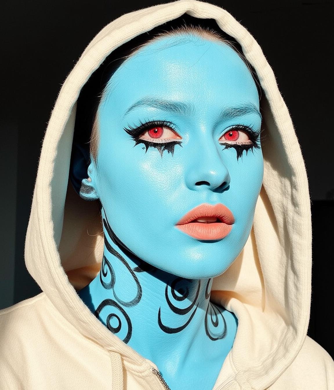 Halloween Makeup Young Bright Blue Skin Pulled