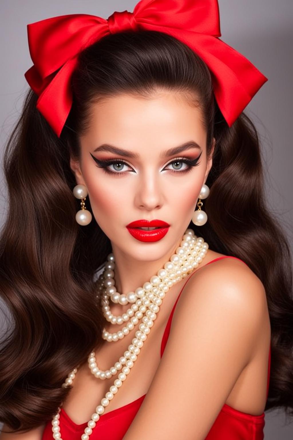 Photorealistic Portrait Woman With Dark Wavy Hair Styled Into Two