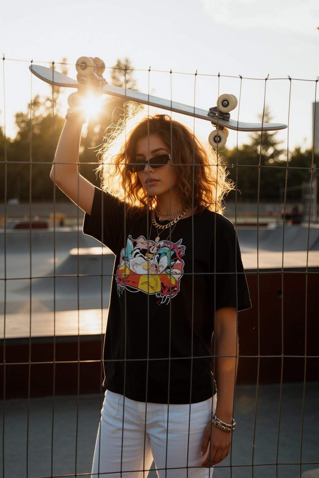 Skate Park Golden Hour Cinematic Young Woman