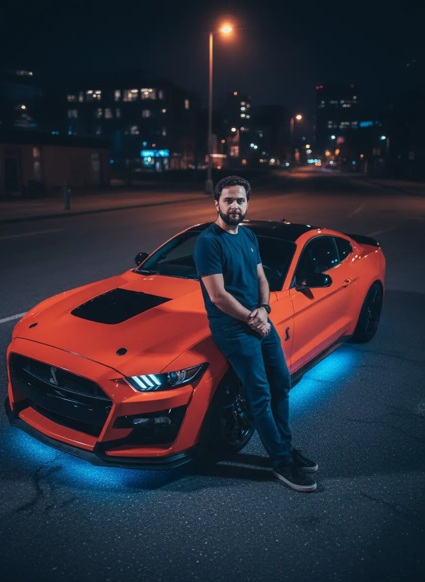 Man And Shelby Gt At Night