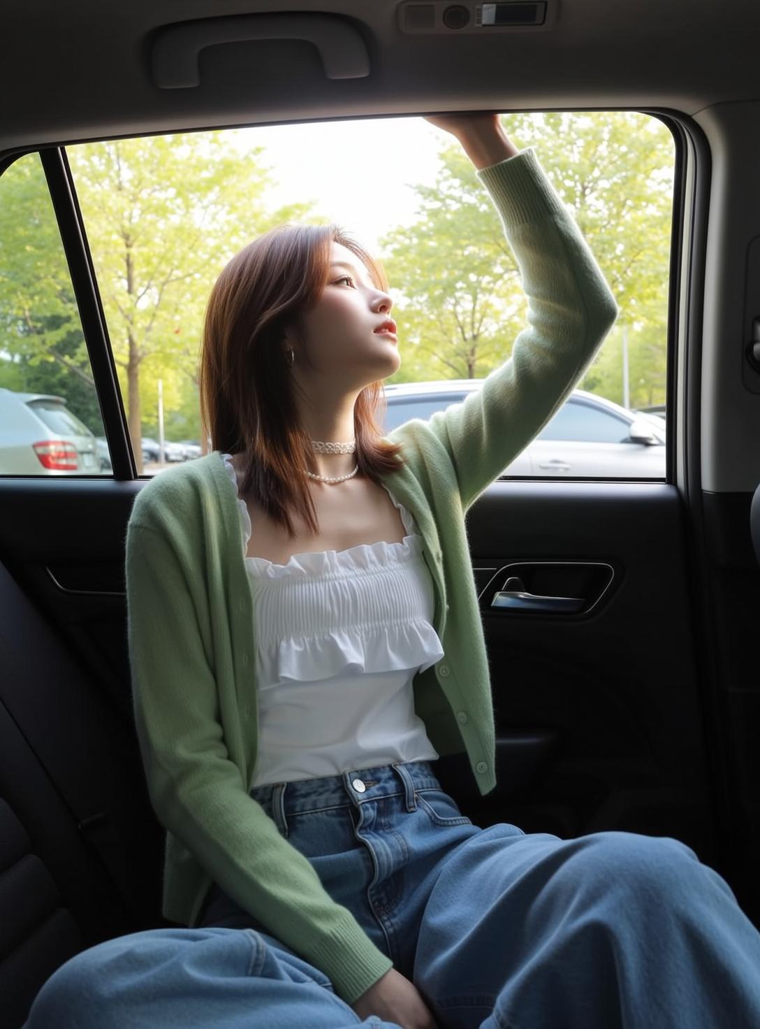 Car Window Green Cardigan Moment