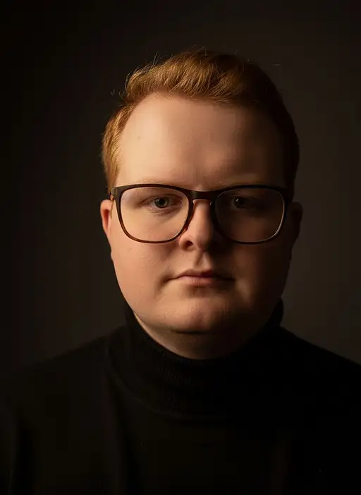 Ultra-realistic Portrait Young Male Model Close-up Shot Wearing Black Turtleneck