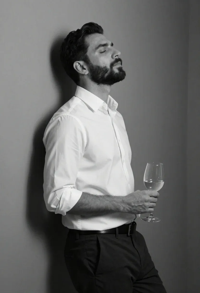 Black And White Studio Portrait Handsome Man Profile Against Corner