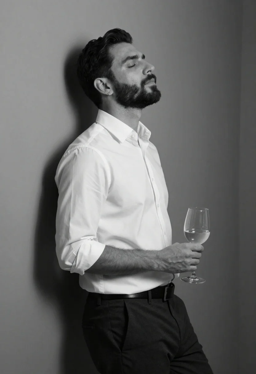 Black And White Studio Portrait Handsome Man Profile Against Corner reference photo