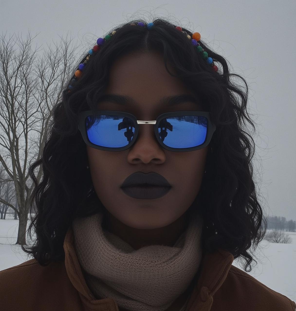 Snowy Landscape Woman Blue Sunglasses