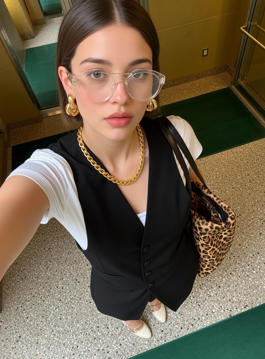 Explore Stands Elevator Holding Phone Take Selfie