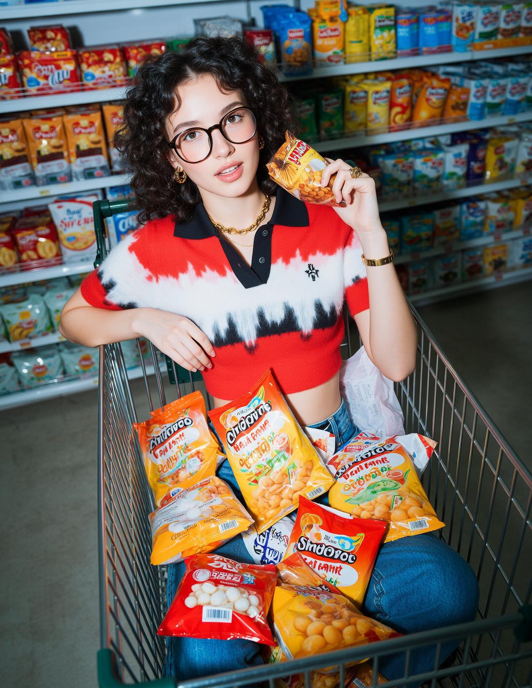 Explore Young Seated Shopping Cart Leaning Slightly