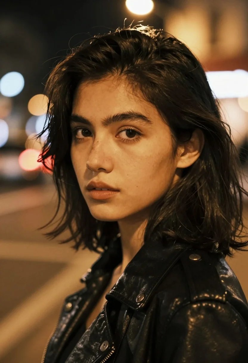 Close-up Portrait Young Woman With Dark Shoulder-length Hair And Warm