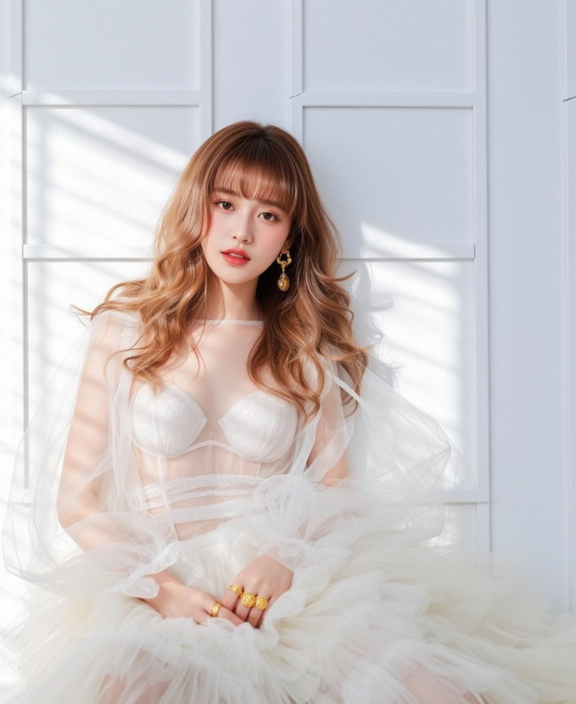White Tulle Gown Gold Rings