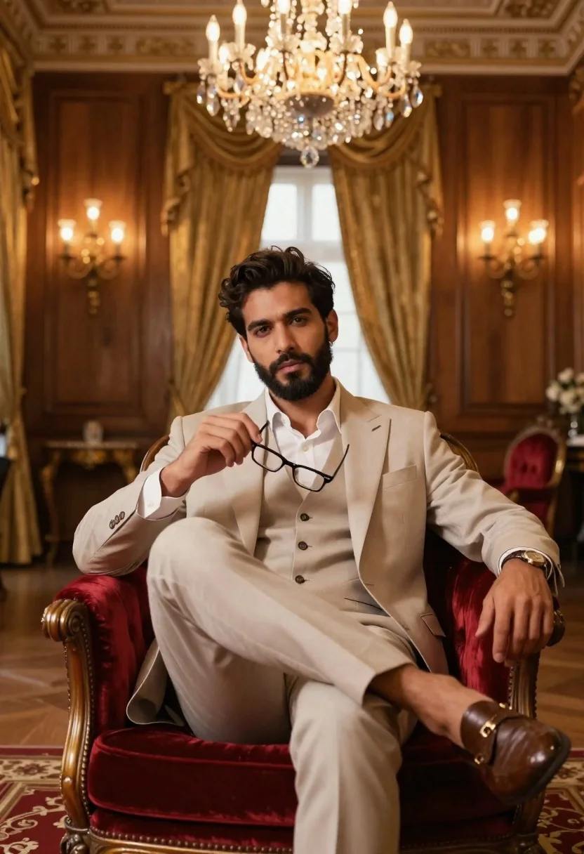 Hyper-realistic Portrait Handsome Man With Dark Hair And Beard Sitting reference photo