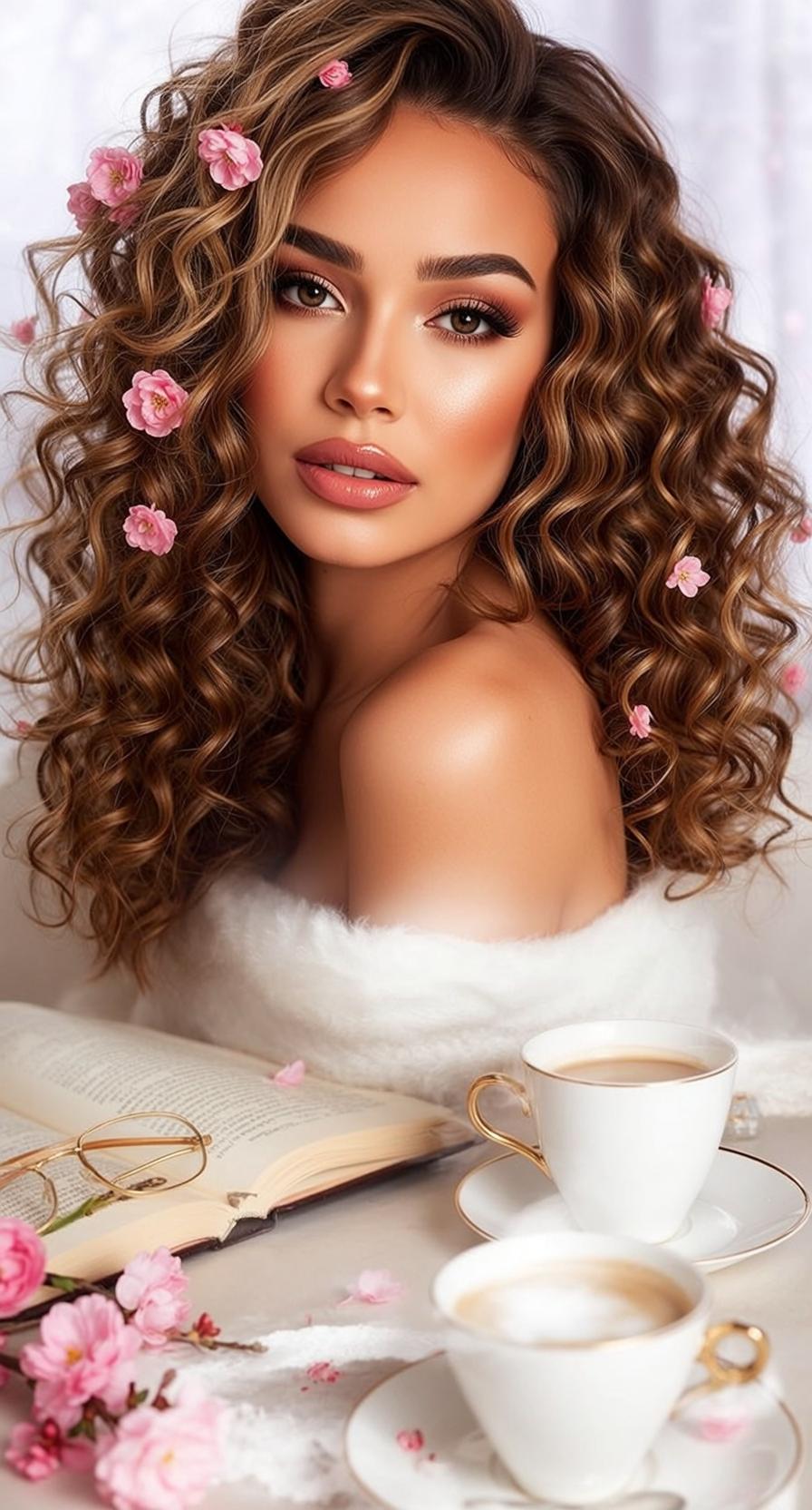 Luxury Young Long Curly Brown Hair Eyes