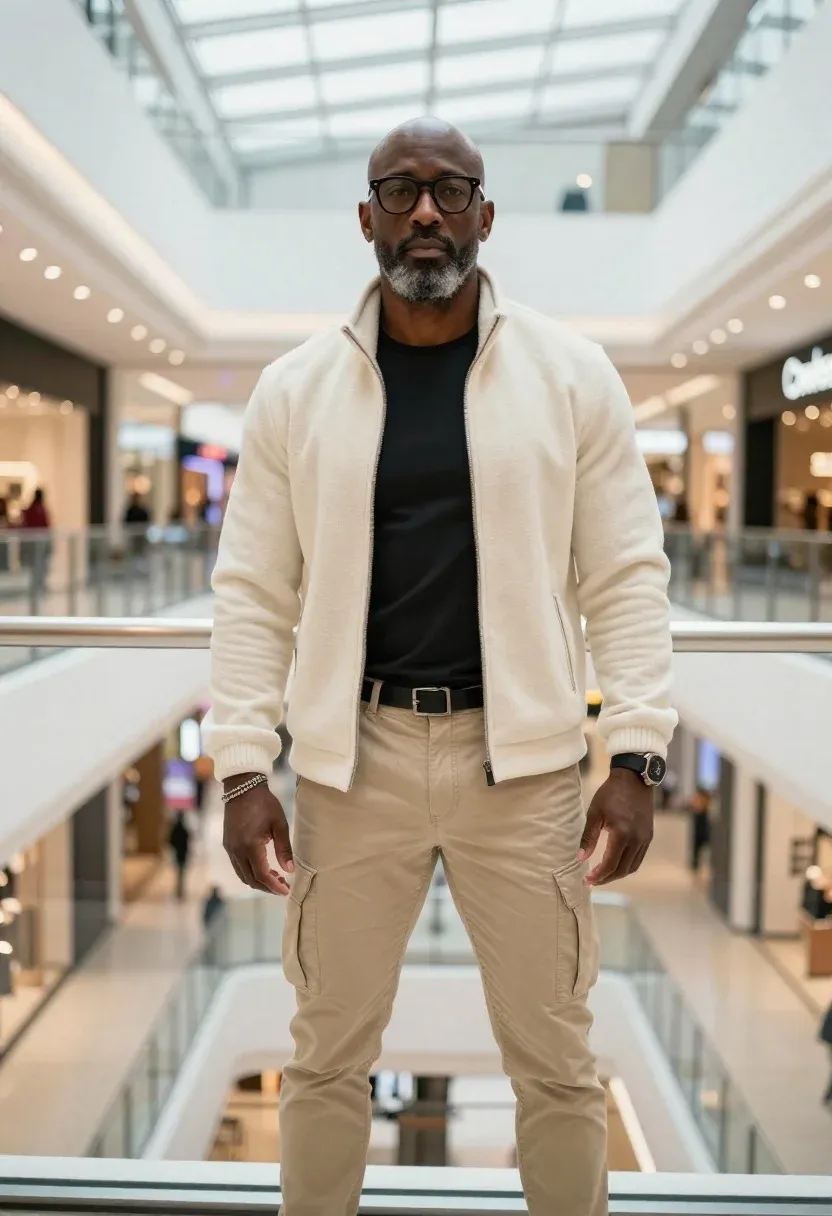 Photorealistic Full-body Portrait Stylish Bald Man With Short Grey Beard