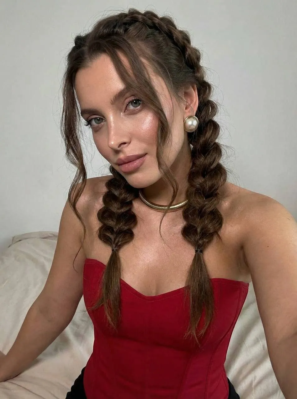 Makeup Earrings And Necklace In Corset Portrait