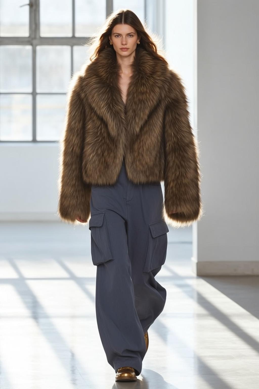 Fashion Week Long Brown Wavy Fair Faux