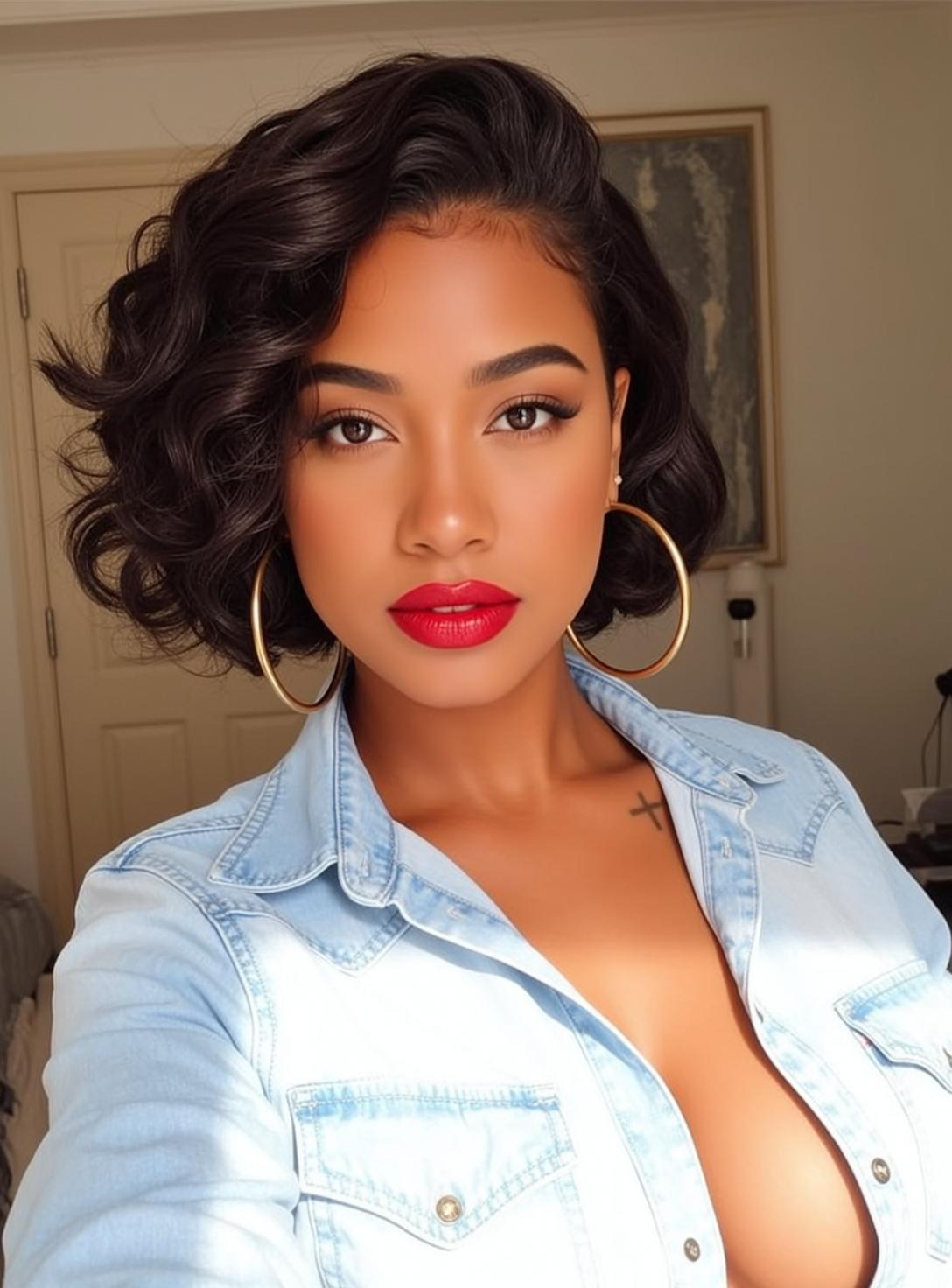 Hair Salon Young Short Dark Wavy Medium-toned