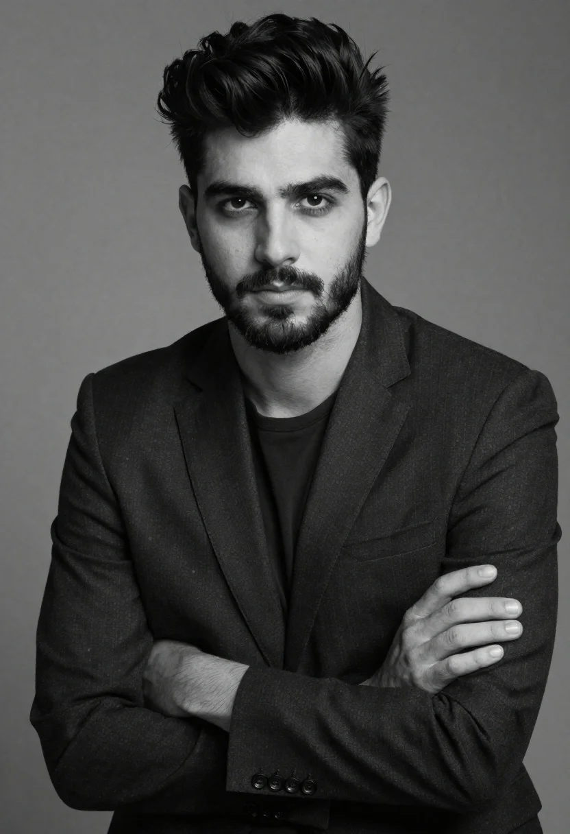 Black And White Studio Portrait Young Man With Styled Hair reference photo