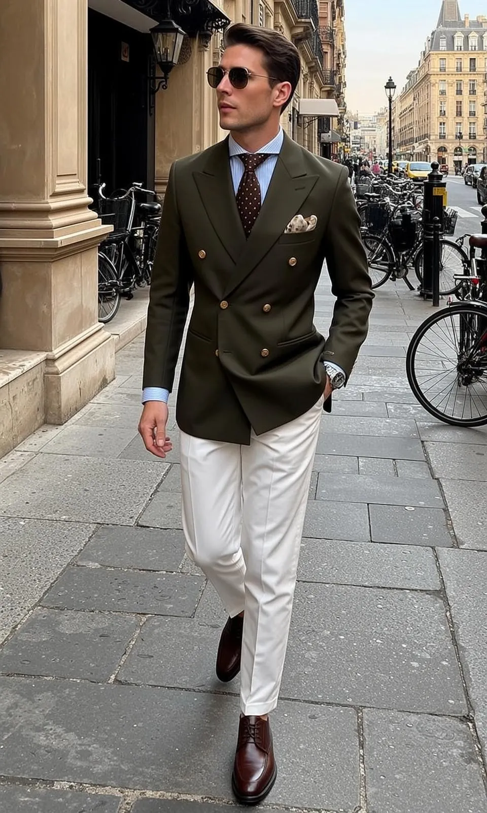 Dark Brown Styled Light Blue Dress Shirt