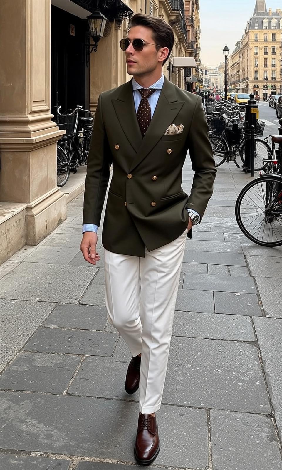 Dark Brown Styled Light Blue Dress Shirt