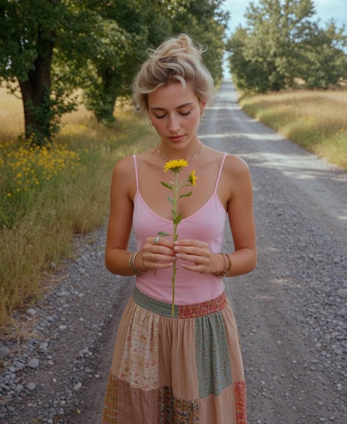 Indie Young Blonde Messy Bun Fair Pink