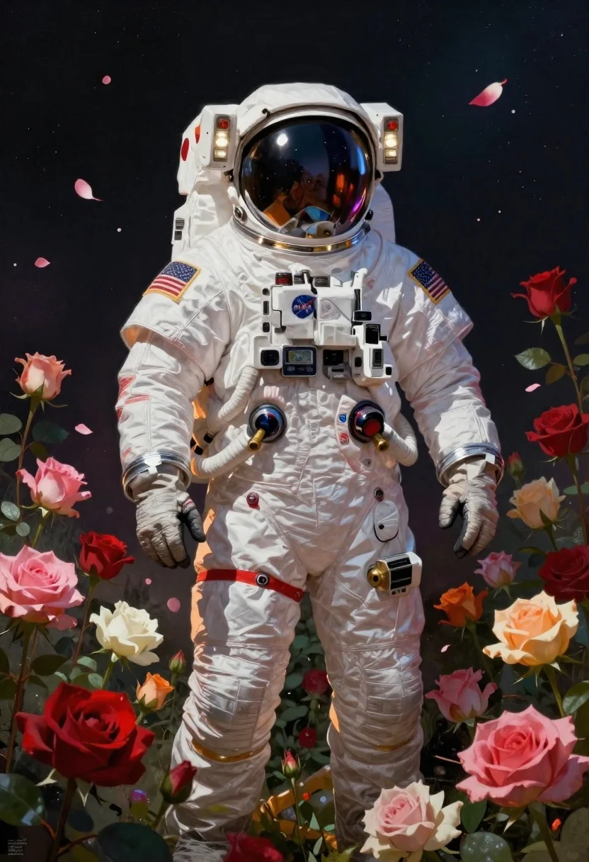 Digital Painting Astronaut White Eva Suit Stands Surrounded Vibrant Red reference photo
