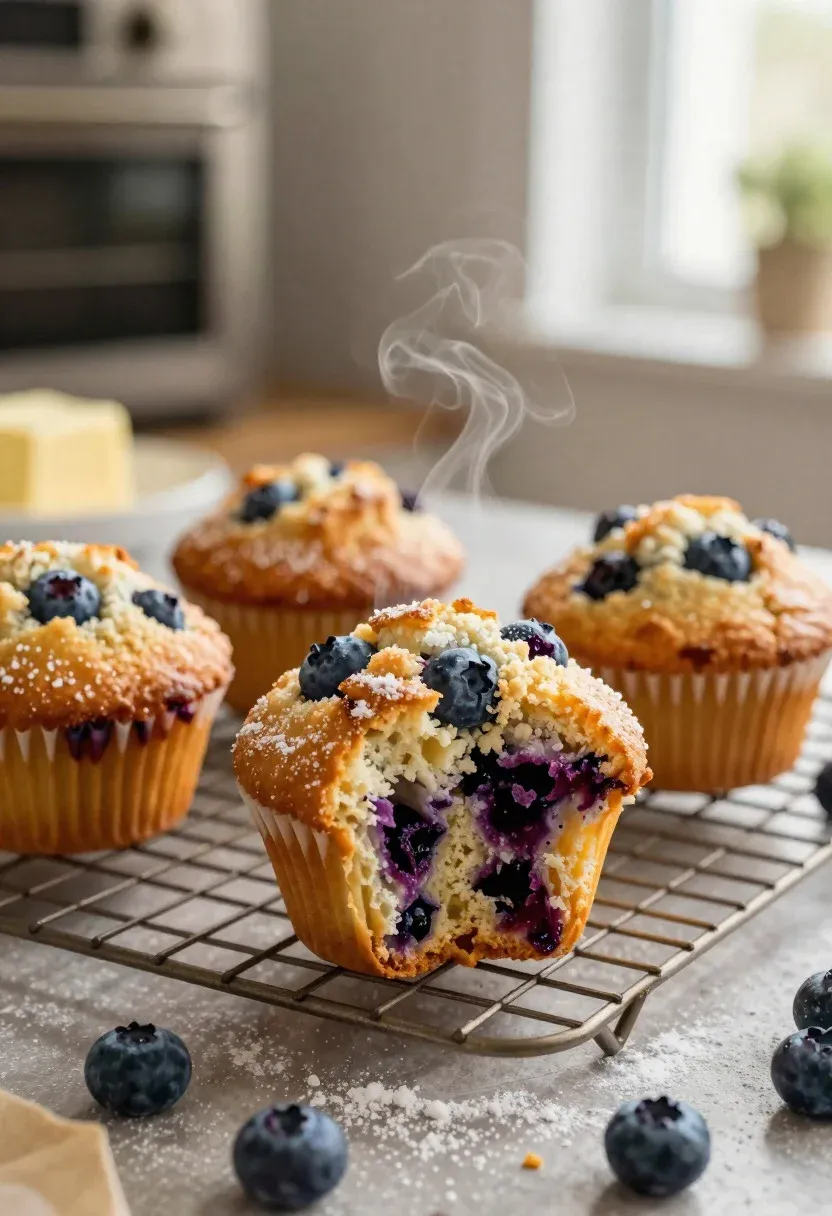 Food Photography Shot Fresh Blueberry Muffins With Domed Bakery Appeal