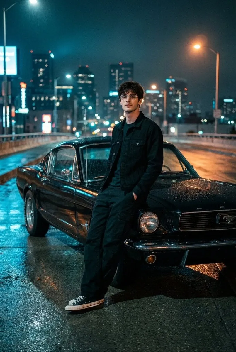 Urban Overpass 1960s Ford Mustang Night