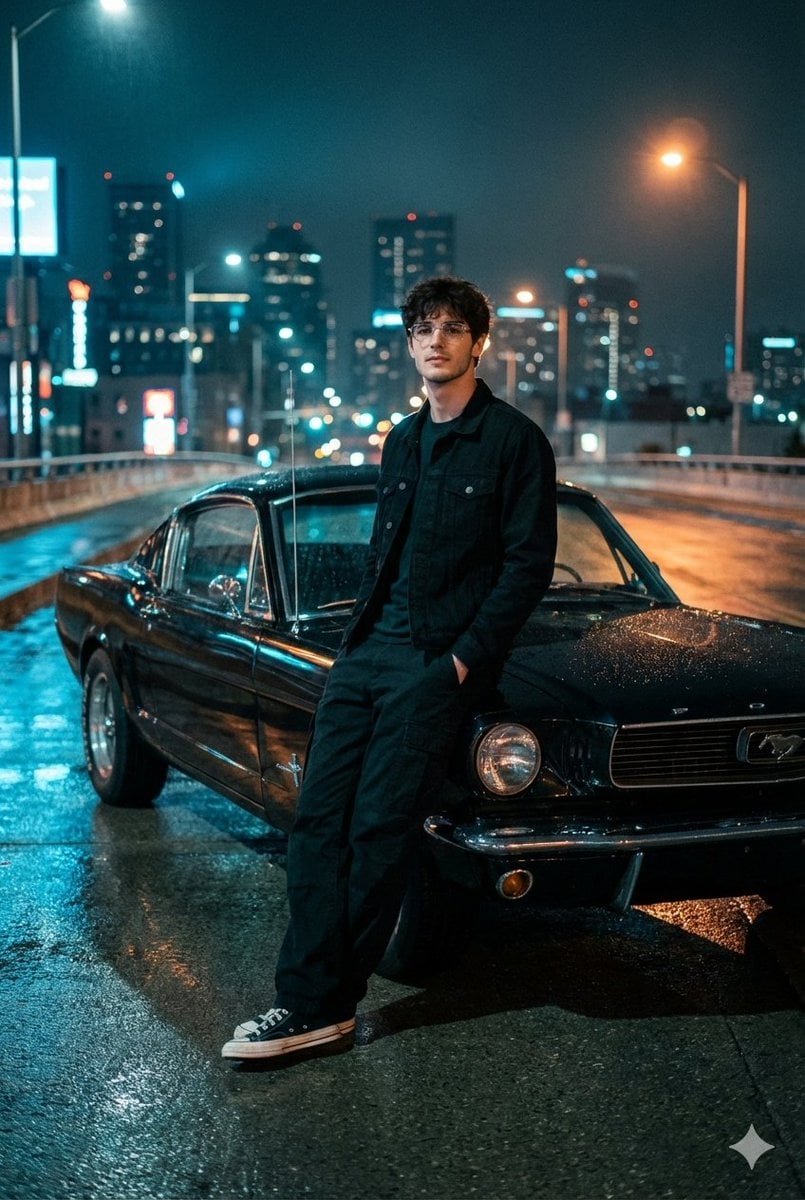 Urban Overpass 1960s Ford Mustang Night