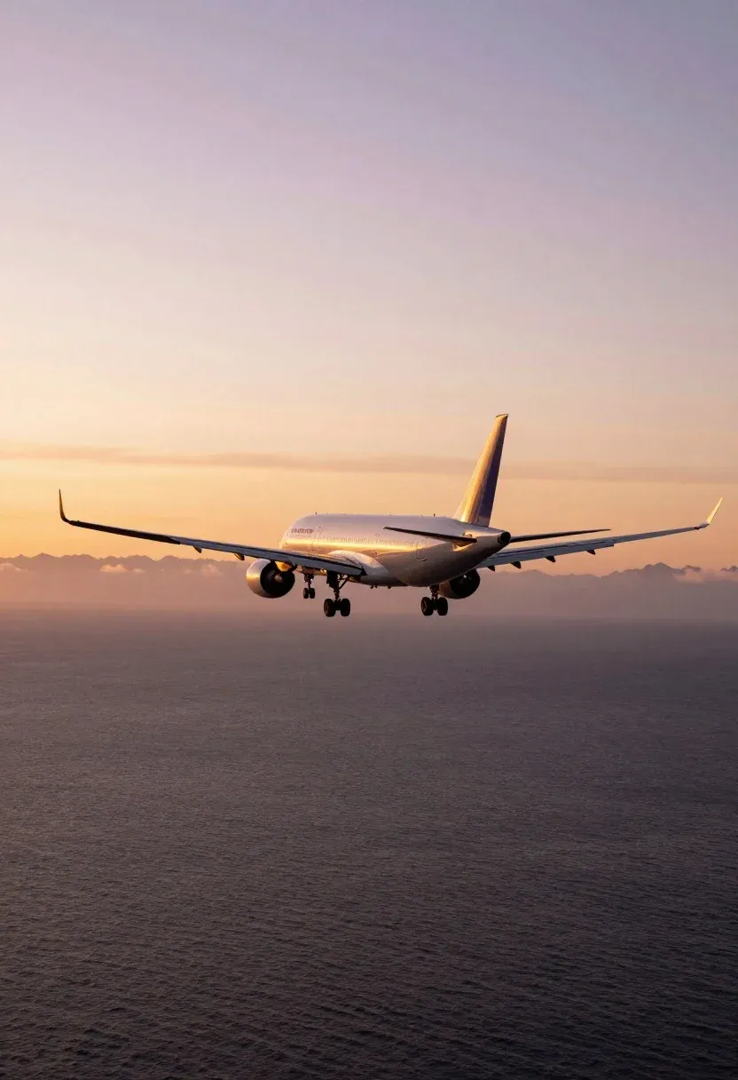 Large Commercial Airplane Captured From Low Rear Angle Flies Over