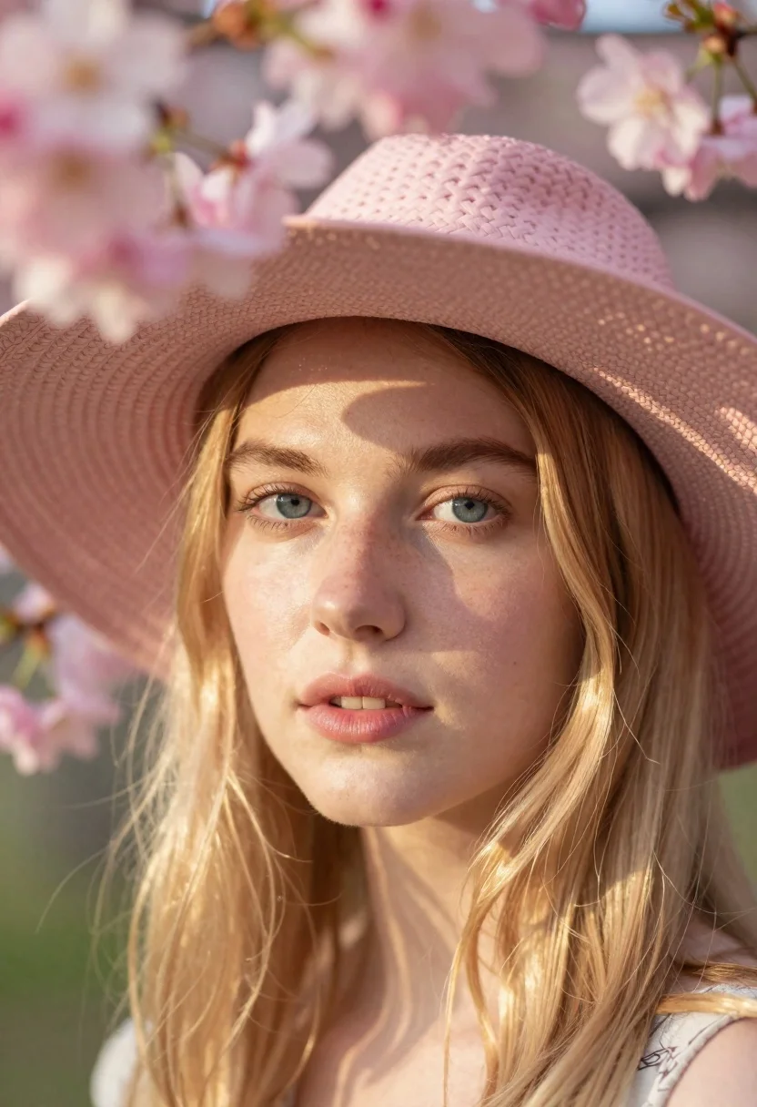Close-up Portrait Young Woman With Long Blonde Hair And Striking reference photo