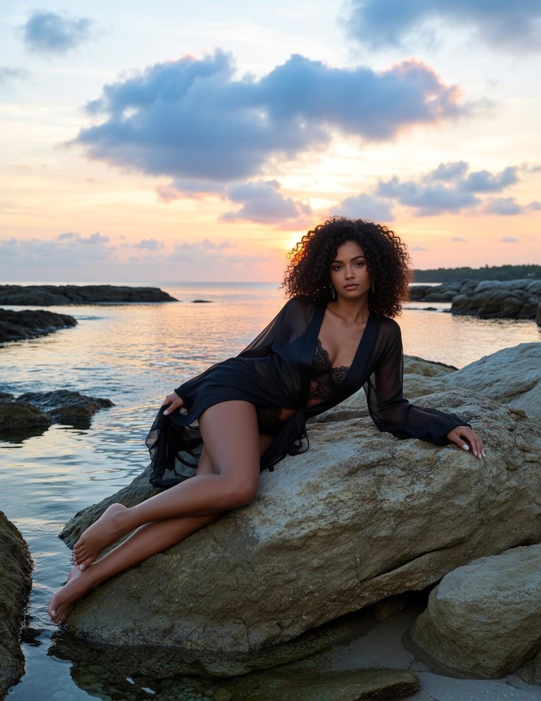 Black Lace Rocky Beach Sunset