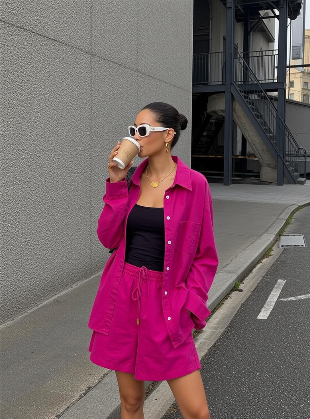 Pink Shirt Coffee Street Look